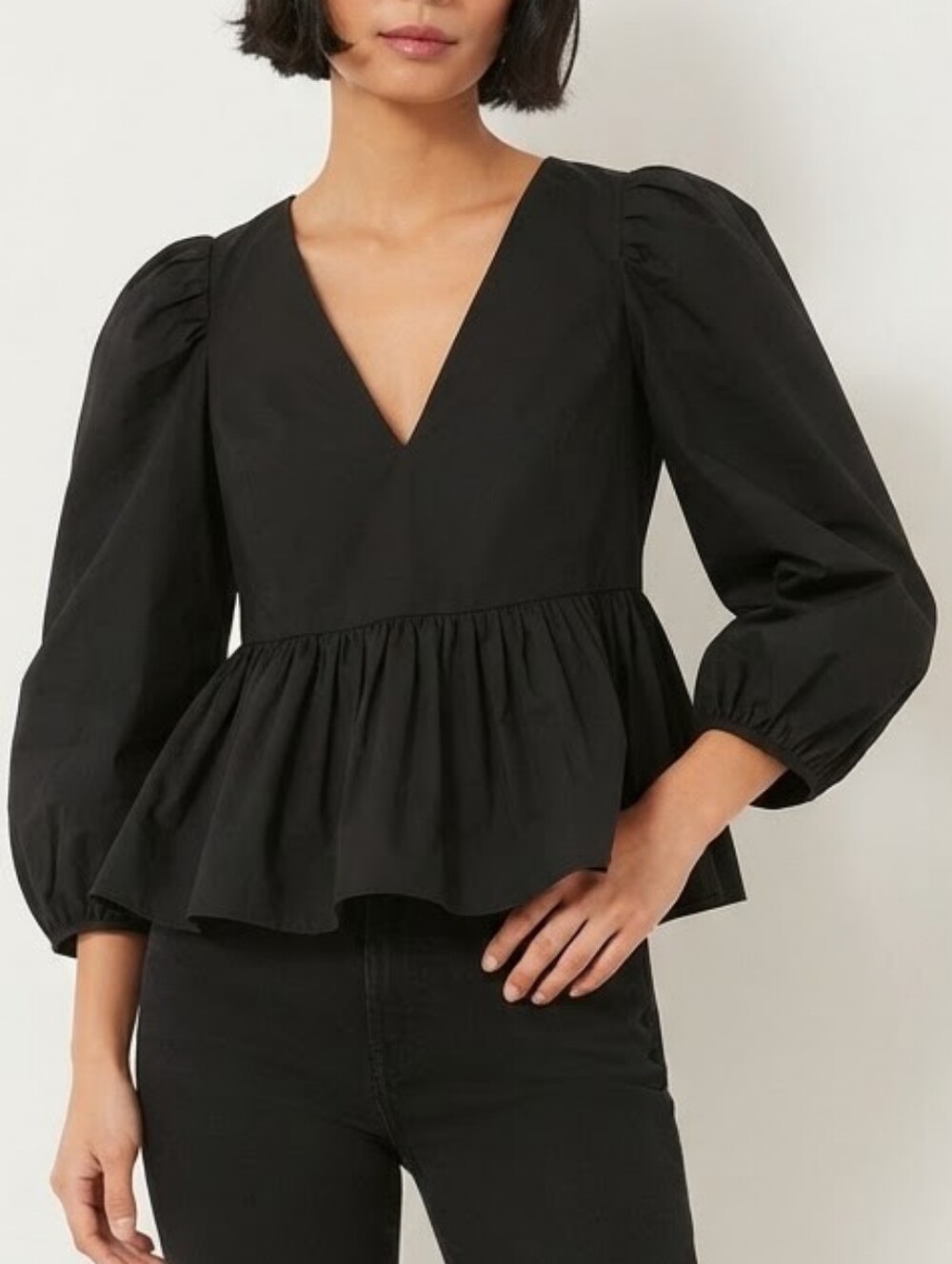 Hyacinth House Elania Top Puff Sleeve Peplum Cotton Sz XXL Professional Business